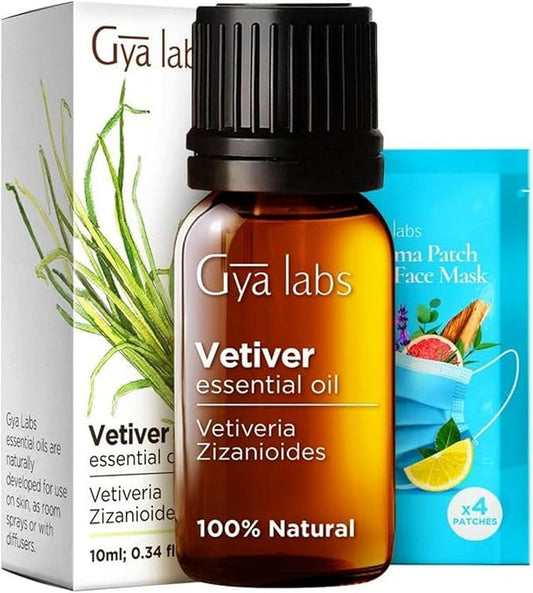 Gya Labs Calming Vetiver Essential Oil for Diffuser - 0.34 Fl Oz - 100% Pure Natural Premium Vetiver Oil for Body Comfort Aromatherapy, Candles Making Scent