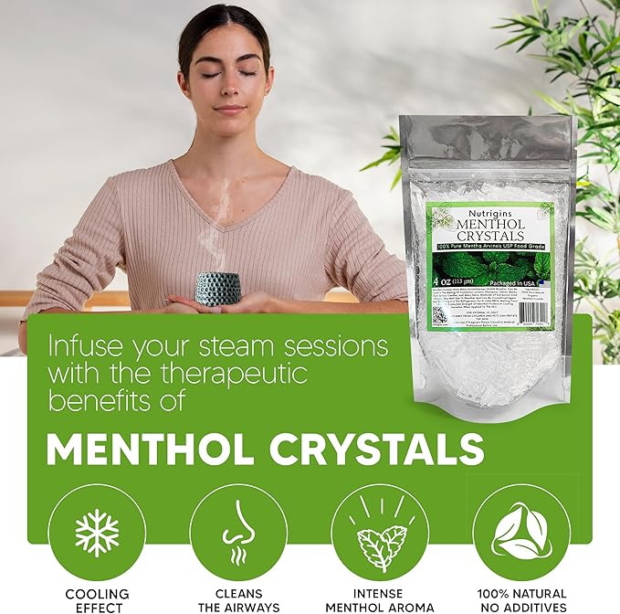 Menthol Crystals 100% Pure Organic Natural Spa Quality in 4OZ Resealable Bag