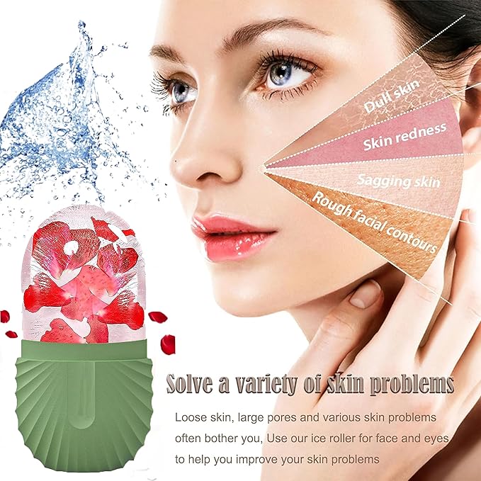 Ice Cube Roller Massager for Face and Eyes, Ice Face Roller, Reusable Silicone Ice Mold for Face Beauty Eye Facial Naturally Conditioning and Skin Care Tools (Green)