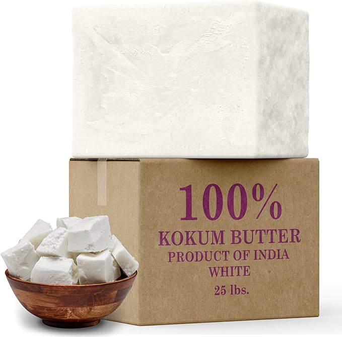 Raw Kokum Butter 8 oz. Bar 100% Pure Natural - Great for Skin, Body and Hair Moisturizer, DIY Creams, Balms, Lotions and Soap Making.