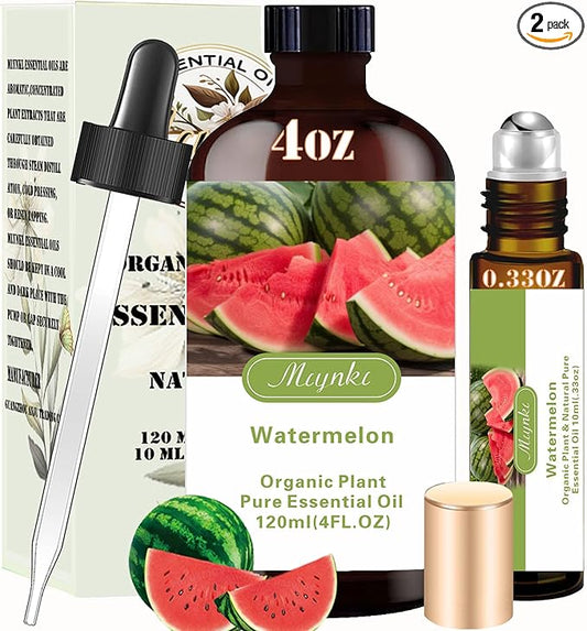 Watermelon Essential Oil - Watermelon Oil 4 Fl Oz & Roll On 10ML Essential Oil Set for Aroma Diffuser Humidifier Home Fragrance Bath SPA Cleaning Massage DIY Candle Making