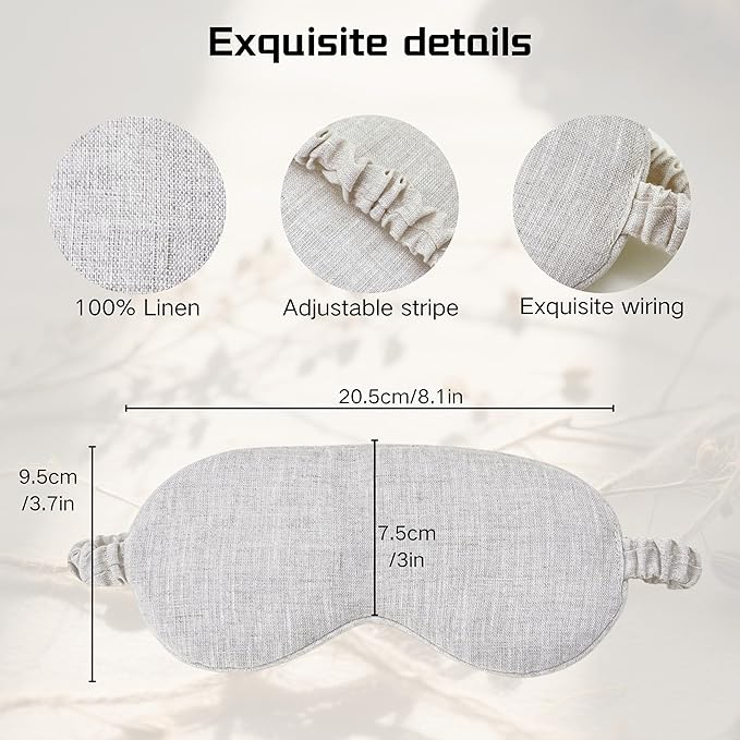 Pure Linen Eye Mask, 100% Linen Eye Mask for Girls,Travel Breathable Sleep Mask,Adjustable Strap, Hypoallergenic, Cooling with Travel Bag Gift Package(Oat)