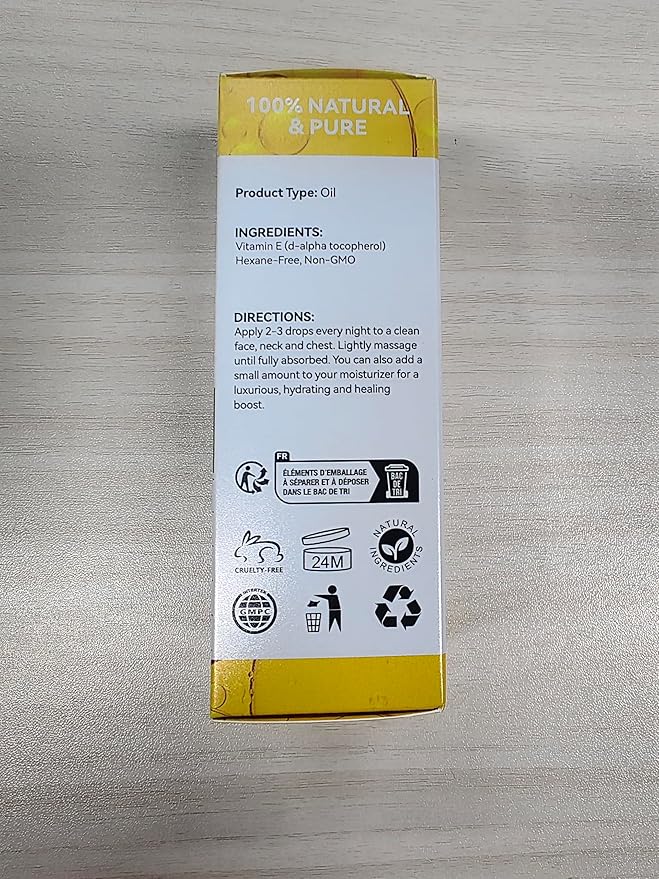 Vitamin E Oil, Cold Pressed Ultra Pure 75,000 IU Vitamin E Oil for Skin, Face and Scars, Deeply Nourish Enhancing Dry Skin Moisturizing, Reduce Fine Lines & Scars, Firmness & Elasticity 2Fl Oz