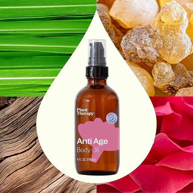 Plant Therapy Anti Age Bundle Including Frankincense & Argan Facial Oil Roll-On (10 mL), Restorative Facial Oil (30 mL), & Anti Age Body Oil (4 oz)