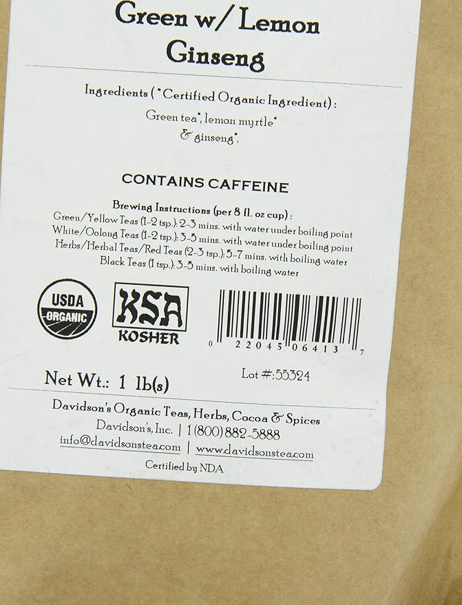 Davidson's Tea Bulk, Green with Lemon Ginseng, 16 Ounce