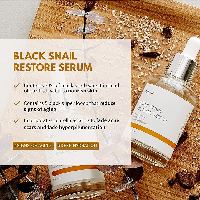 iUNIK Black Snail Restore Serum Repair Ampoule, 1.71 Fl Oz +98% Beta-Glucan Power Deep Moisture Serum - Intense Hydration + Beta Glucan Daily Moisture Cream 2.02 Fl Oz
