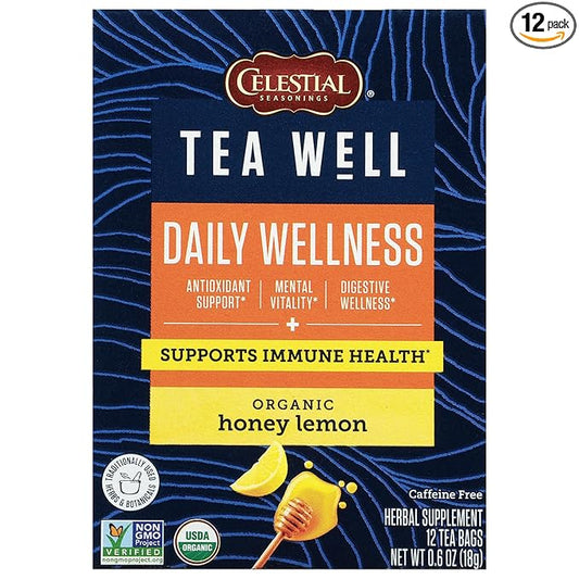 Celestial Seasonings TeaWell Herbal Tea, Daily Wellness, Organic Honey Lemon, 12 Count