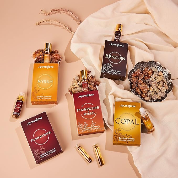 Spiritual Awareness Pure Resin Essential Oil Roll-On Blend Gift Set by Aromafume | 6 x 6ml | Frankincense, Copal, Benzoin, Frankincense&Myrrha | for Meditation, Spiritual Awakening & Prayer