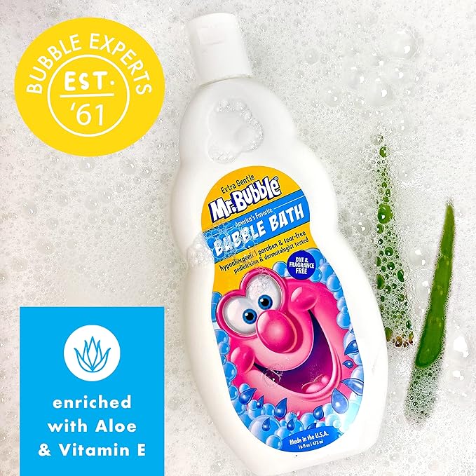 Mr. Bubble Extra Gentle Bubble Bath - Hypoallergenic, Tear Free Bubble Bath Solution Perfect for Sensitive Skin (Pack of 2 Bottles, 16 fl oz Each)