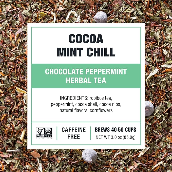 Tiesta Tea - Cocoa Mint Chill | Loose Leaf | Chocolate Peppermint Herbal Blend | Non-Caffeinated Rooibos | Brew Hot or Iced | Refillable Tin | Makes Up to 50 Cups | 3 Ounce