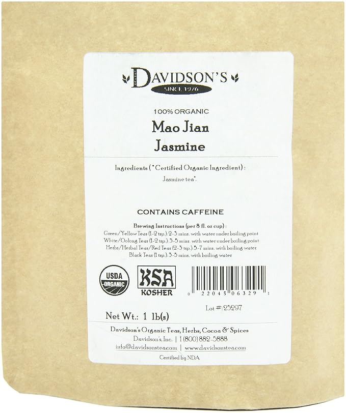 Davidson's Tea Bulk, Organic Mao Jian Jasmine, 16 Ounce
