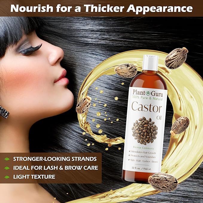 Castor Oil 8 fl. oz. Unrefined, 100% Pure Natural Hexane-Free, USP Grade, Hair Growth, Eyebrows and Eyelashes. Skin, Face and Body Moisturizer.