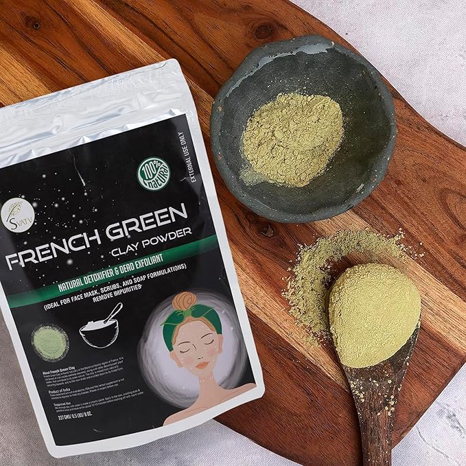 SVATV French Green Clay | Montmorillonite Powder | Rose Clay | Hydrating & Rejuvenate Skin | Natural Face Mask | DIY Clay For Men & Women - 227 Gram, Half Pound, 8 Ounce