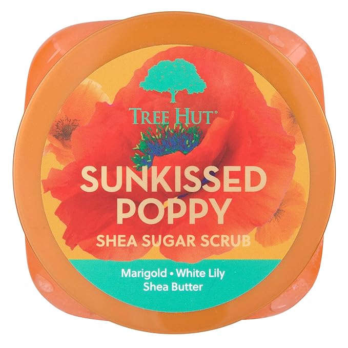 Tree Hut Sunkissed Poppy Shea Sugar Scrub | Exfoliating Body Scrub Removes Dead, Dry Skin for a Soft & Hydrated Feel | Nourishing Essential Body Care | 18 fl oz.