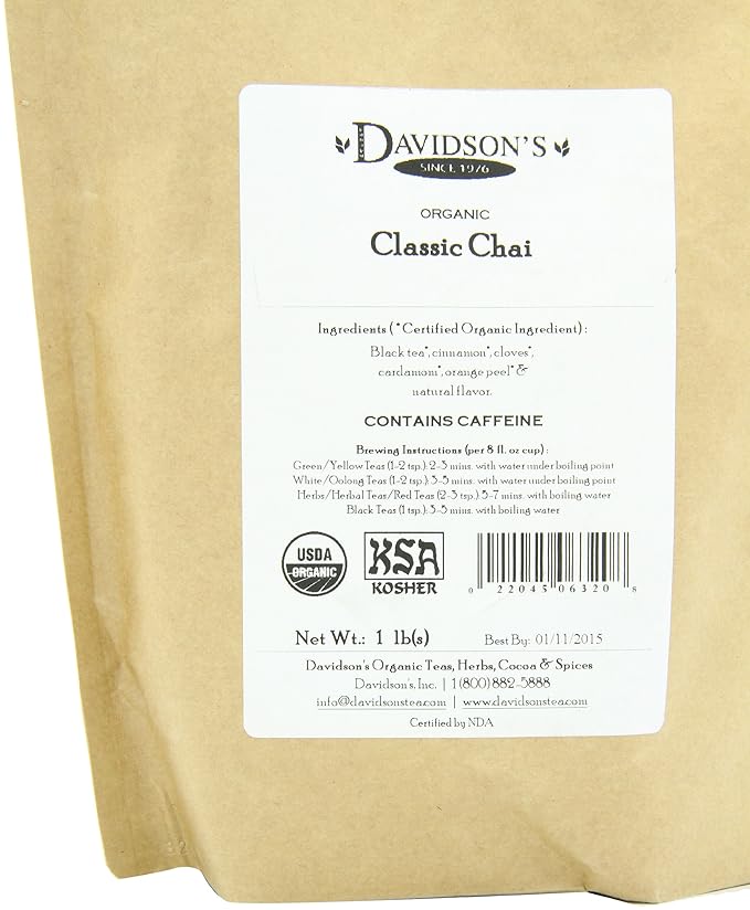 Davidson's Tea Bulk, Classic Chai, 16-Ounce Bag (Packaging May Vary)