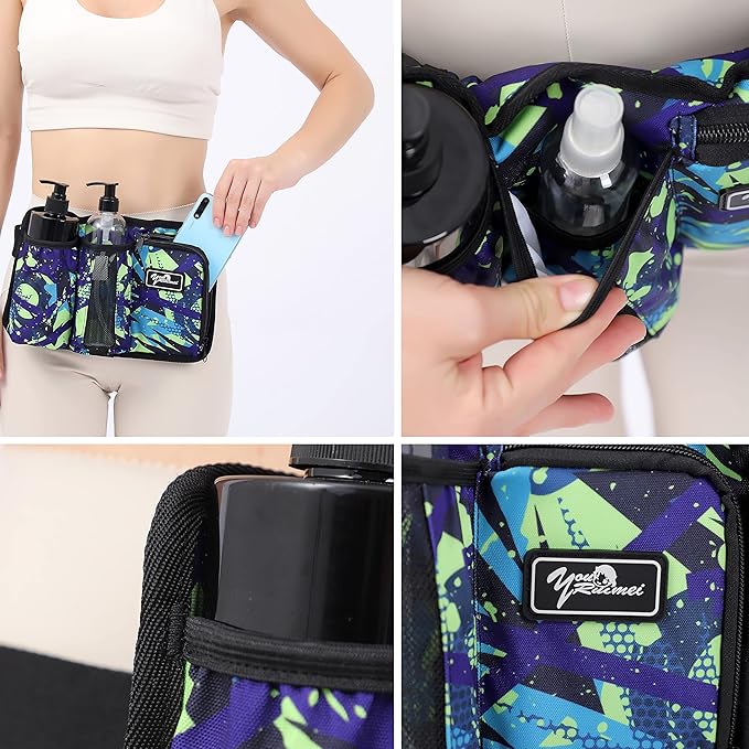 Massage Bottle Bag Massage Therapist Holster Massage Lotion Holster Massage Oil Holster（3 bottle,Flower color）