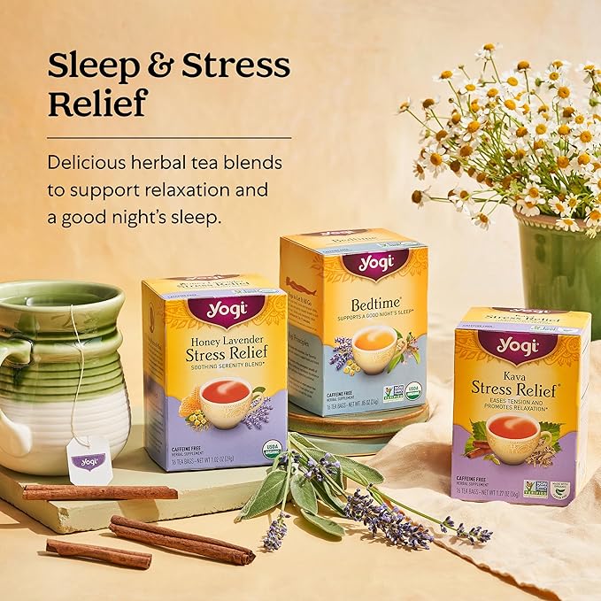 Yogi Tea Blueberry Sage Stress Relief - 16 Tea Bags per Pack (4 Packs) - Relaxing, Calming Tea to Support Stress Response - Includes Ashwagandha, Blueberry, Sage, Hibiscus & More