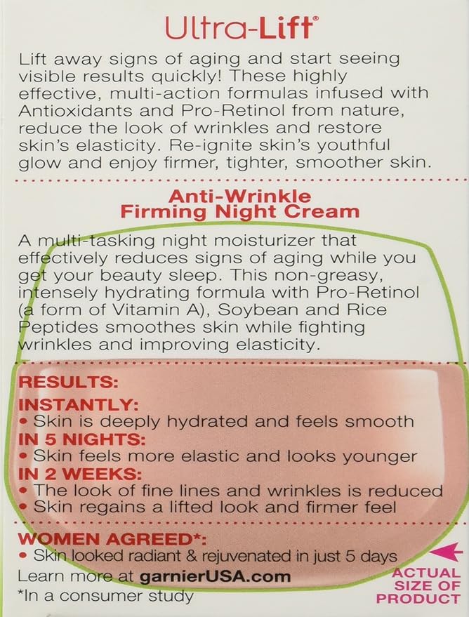 Garnier SkinActive Ultra-Lift Anti-Wrinkle Firming Night Cream, 1.7 oz.