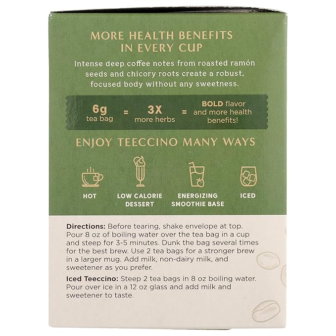 Teeccino French Roast Herbal Tea - Rich & Roasted Herbal Tea That’s Caffeine Free & Prebiotic for Natural Energy, Coffee Alternative, 10 Tea Bags (Pack of 6)