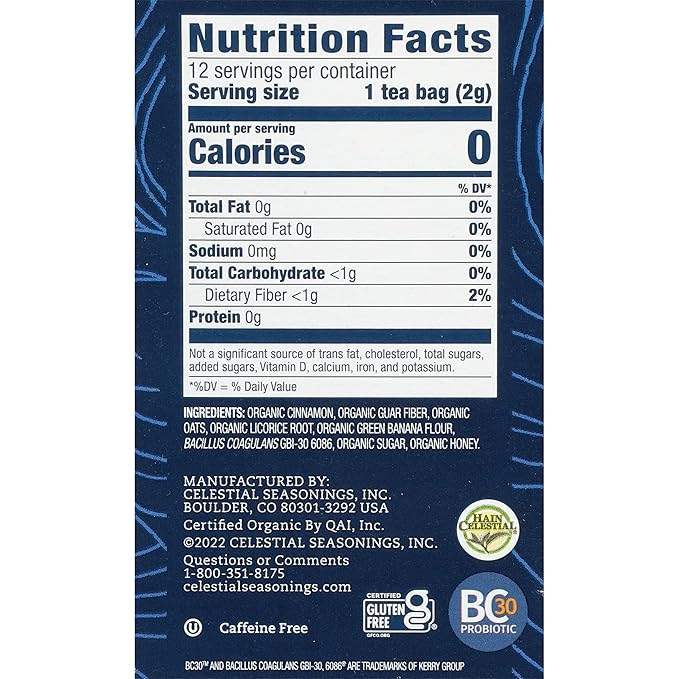 Celestial Seasonings TeaWell Herbal Tea, Gut Health, Organic Cinnamon Oat, 12 Count