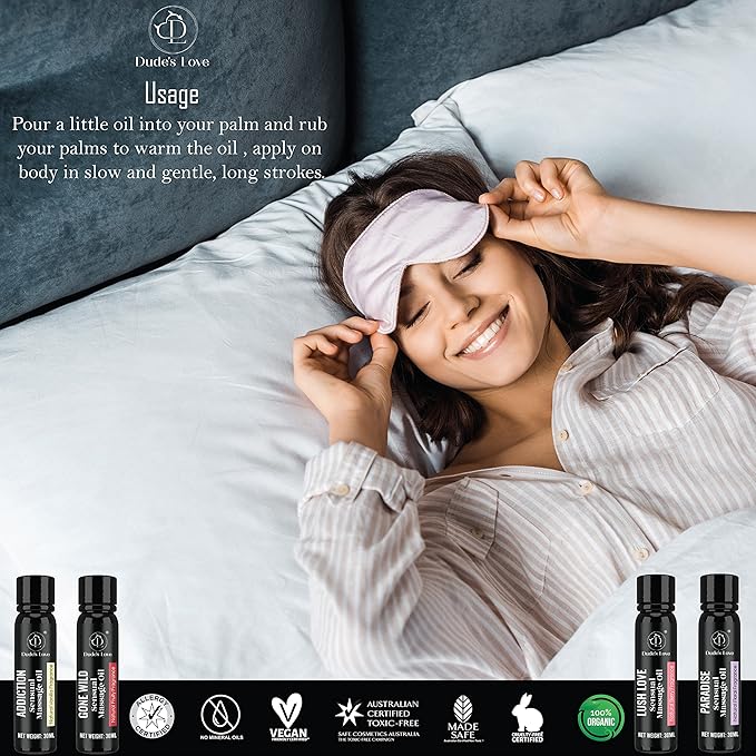 Organic-Edible Sensual Massage Oil - No Stain & Non-Sticky, Fractionated Coconut Oil | 1 Fl Oz Each-4 Fl Oz/4pc