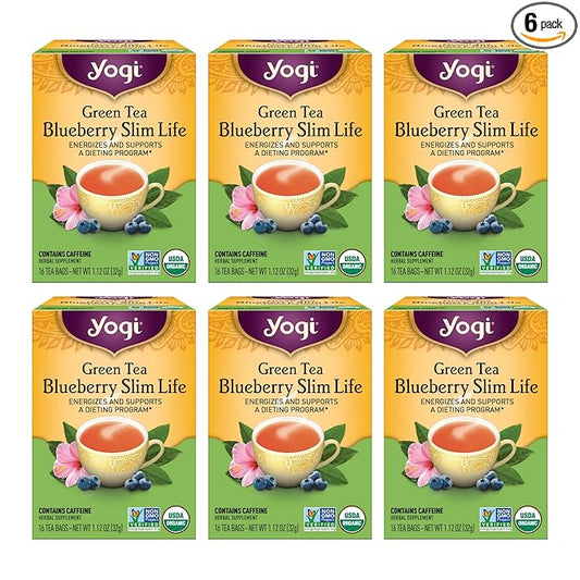 Yogi Tea - Green Tea Blueberry Slim Life (6 Pack) - Contains Caffeine - 96 Organic Tea Bags
