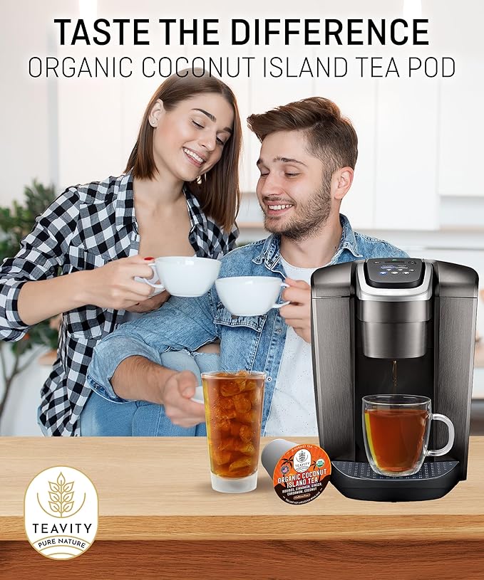 Coconut Rooibos Tea Pods for Keurig - Organic Ginger Tea, Rooibos, Cinnamon, Cardamom, Coconut by Coconut Island Teavity (24 Tea Pods)