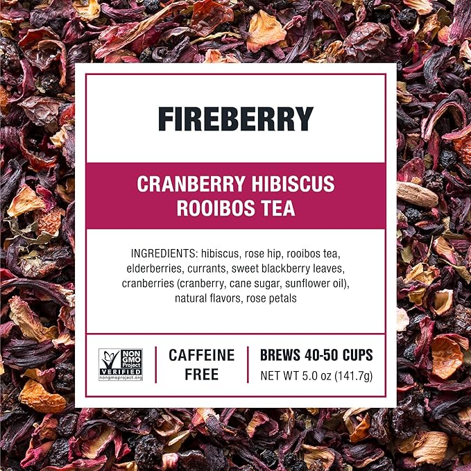 Tiesta Tea - Cranberry Hibiscus Rooibos Tea, Fireberry | Loose Leaf | Herbal Blend with Hibiscus, Cranberry, Currants, Rooibos | Brew Hot or Iced | 50 Cups in Resealable Pouch | 5 Ounce