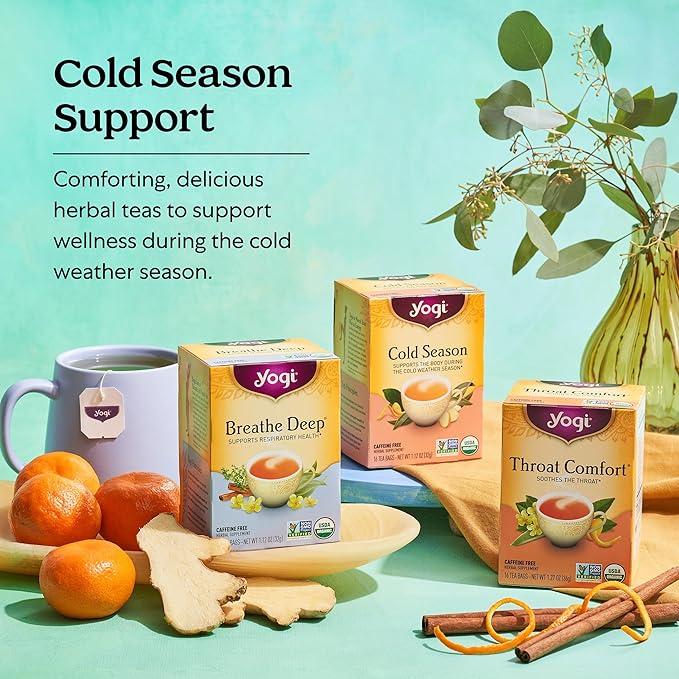 Yogi Tea - Throat Comfort (6 Pack) - Soothes the Throat with Wild Cherry Bark, Licorice Root, Mullein, and Ginger - Caffeine Free - 96 Organic Herbal Tea Bags