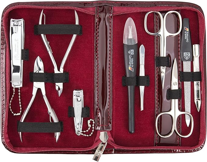 3 Swords Germany - brand quality 10 piece manicure pedicure grooming kit set for professional finger & toe nail care scissors clipper fashion leather case in gift box, Made by 3 Swords (6226)