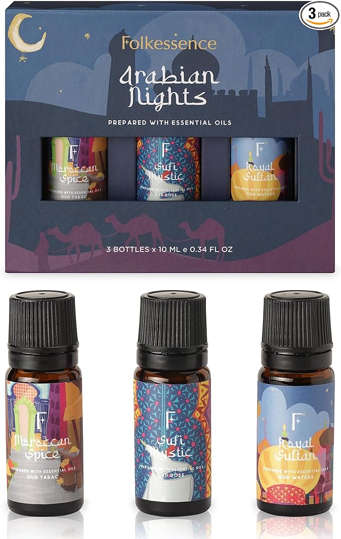 Folkulture Essential Oils for Diffuser Oil | Essential Oils Set of 3 Fragrance Oil Diffuser Oils | Diffuser Oils Scents for Home | Fragrance Oil for Diffuser or Gifts for Moms - Oud Rose & Oud Tabac