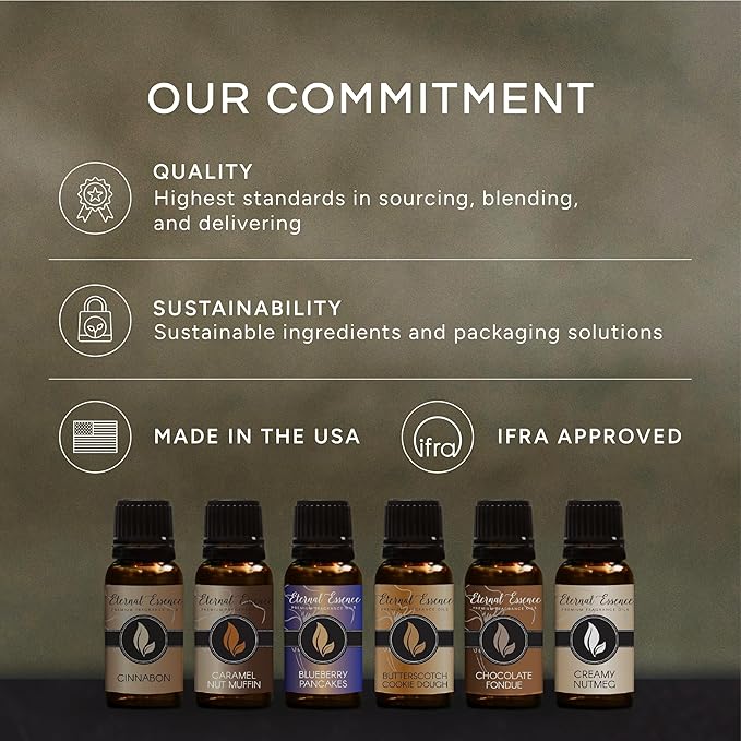 Eternal Essence Oils Treat Yourself Set of 6 Premium Fragrance Oils - Includes Peach Citrus, Strawberry Champange, Spiced Coconut Milk, Basil Nectarine, Red Currant Cream, & Honey & Shea - 10ML