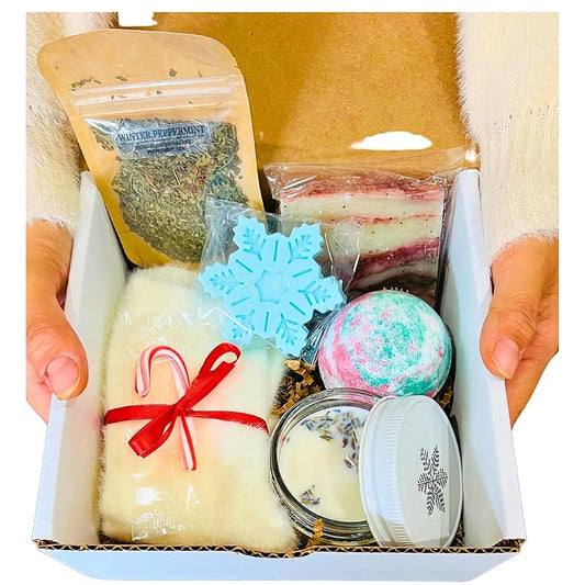 Beets and Apples Christmas Gift Basket for Women Holiday Spa Set Soap Candle Gifts for Her, Mom, Winter Spa Gift Set, Tea, Soap Candle Gift Set, Christmas Gift Set, Handmade in USA (Christmas)