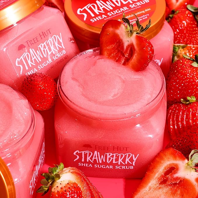 Tree Hut Strawberry Shea Sugar Scrub | Exfoliating Body Scrub Removes Dead, Dry Skin for a Soft & Hydrated Feel | Nourishing Essential Body Care | 18 fl oz.