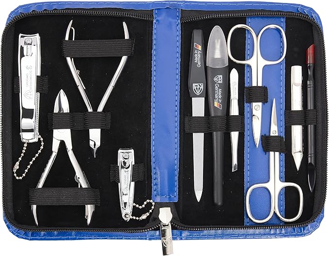 3 Swords Germany - brand quality 11 piece manicure pedicure grooming kit set for professional finger & toe nail care scissors clipper fashion leather case in gift box, Made by 3 Swords