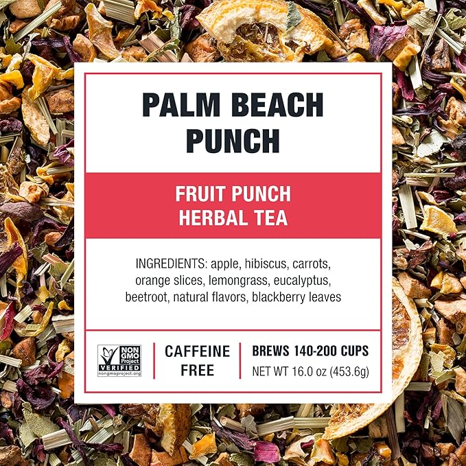 Tiesta Tea - Palm Beach Punch | Loose Leaf | Fruit Punch Herbal Tea | Caffeine-Free Tropical Blend with Apple and Orange | Brews Hot or Iced | 16oz Resealable Bulk Pouch | Up to 200 Cups