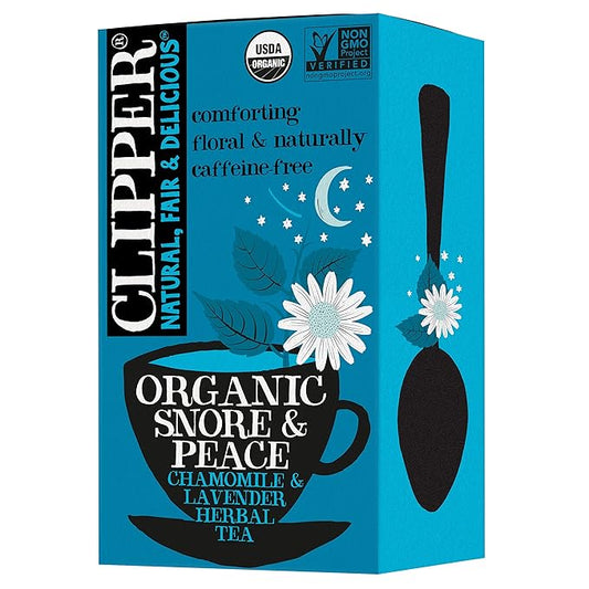 Clipper Tea Snore and Peace Chamomile & Lavender Herbal Tea – Caffeine Free, USDA Organic, Great Hot or Iced – Comfortingly Floral, Natural, Fair & Delicious – 20 Tea Bags