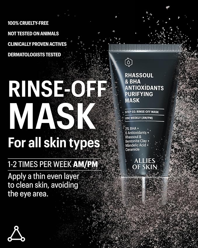 Allies of Skin 2% BHA & Rhassoul Clay Face Mask | Weekly Treatment to Reduce Pores and Blemishes| Control Breakouts, Acne and Blackheads | Hydrate and Retain Moisture (1.7 oz)