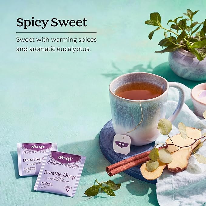 Yogi Tea Breathe Deep Tea - 16 Tea Bags per Pack (6 Packs) - Organic Respiratory Tea - Supports Respiratory Health - Includes Licorice Root, Eucalyptus Leaf, Ginger Root & Cinnamon Bark