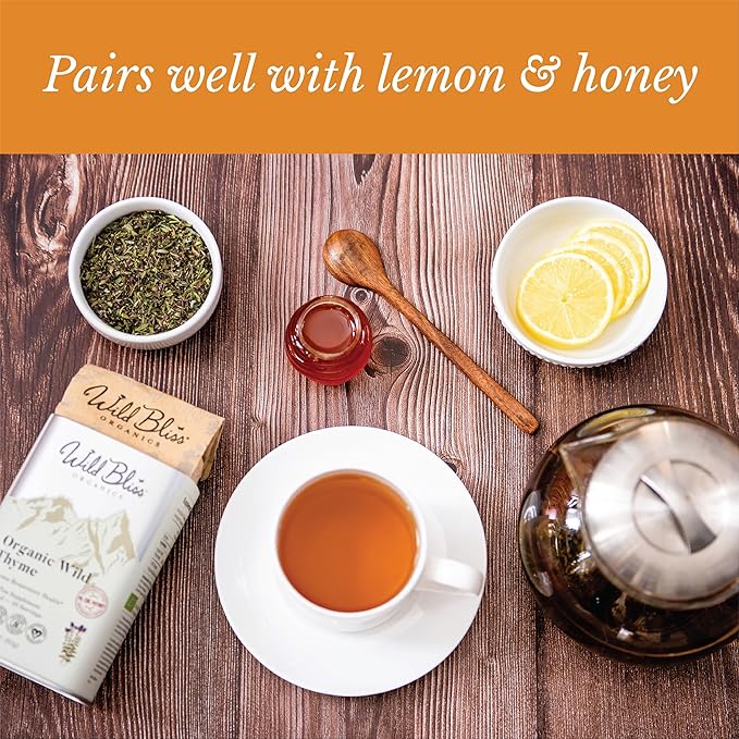 Wild Bliss Organic Wild Breckland Thyme Tea - Caffeine Free Loose Leaf Herbal Tea - Resipratory and Digestion Support - 1.76 Oz - 25 Servings