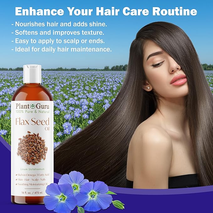 Flaxseed Oil 16 fl. oz. Unrefined Cold Pressed 100% Pure Natural Carrier For Skin, Face, Body Moisturizer, and Hair Growth.