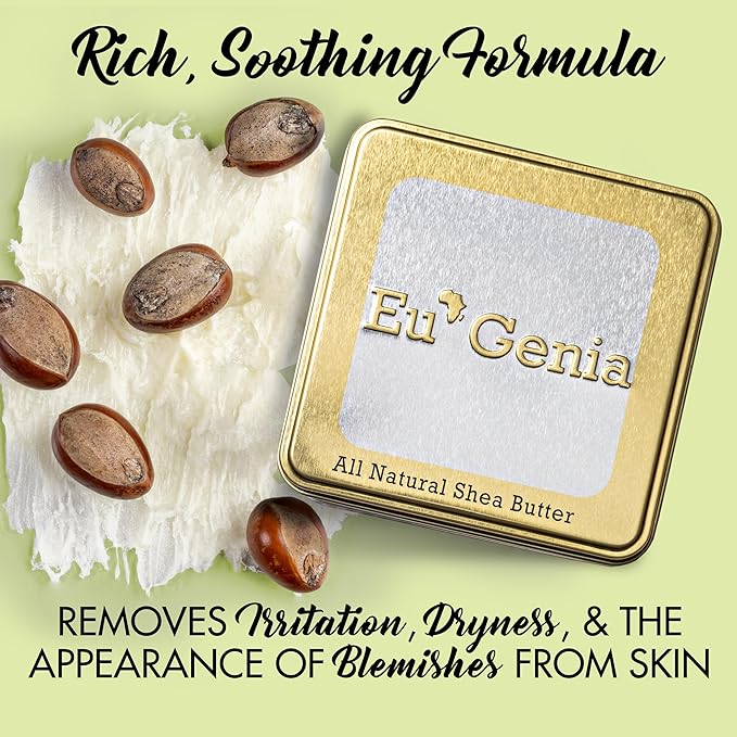 Eu'Genia Extra Strength Shea Butter Gift Set – Tins with Bag Gift Note & Tissue Paper – Intensive Moisturizing & Nourishing Shea Butter (2 Pack, Unscented)