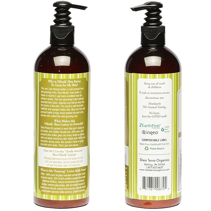 Shea Terra Organics Nilotik’ Shea Butter Ultra-Rich Lotion – Nambian Marula | Natural Daily Moisturizer High in Vitamins & Fatty Acids with Antioxidant Properties to Soften & Protect Dry Skin– 16 oz