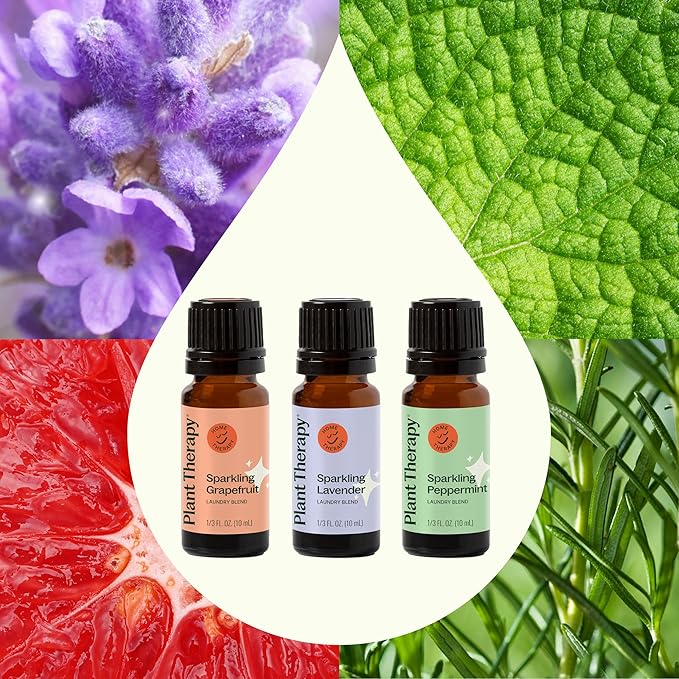 Plant Therapy Sparkling Laundry Essential Oil Blends Set of 3, Peppermint, Grapefruit & Lavender, Pure, Undiluted, Wash Fragrance and Scent Enhancer