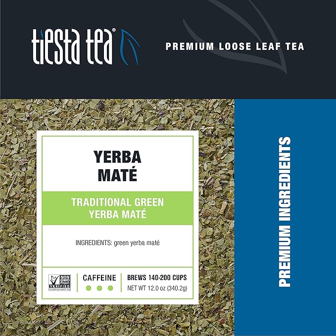 Tiesta Tea - Yerba Mate | Loose Leaf | Traditional Green Maté Tea | Premium High Caffeinated Blend | Make Hot or Iced | Brews Up to 200 Cups | All Natural Flavors | 12oz Resealable Bulk Pouch
