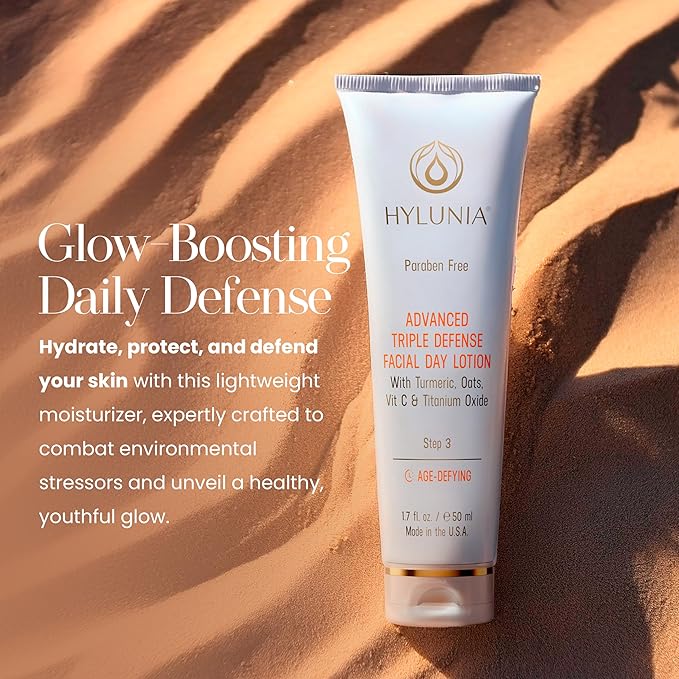 Hylunia Triple Defense Day Lotion | Age-Defying Moisturizer | Vitamin C, Turmeric & Titanium Dioxide | Hydrate, Protect & Rebuild Collagen | Clean, Non-Toxic Formula | All Skin Types | 1.7 fl. oz.