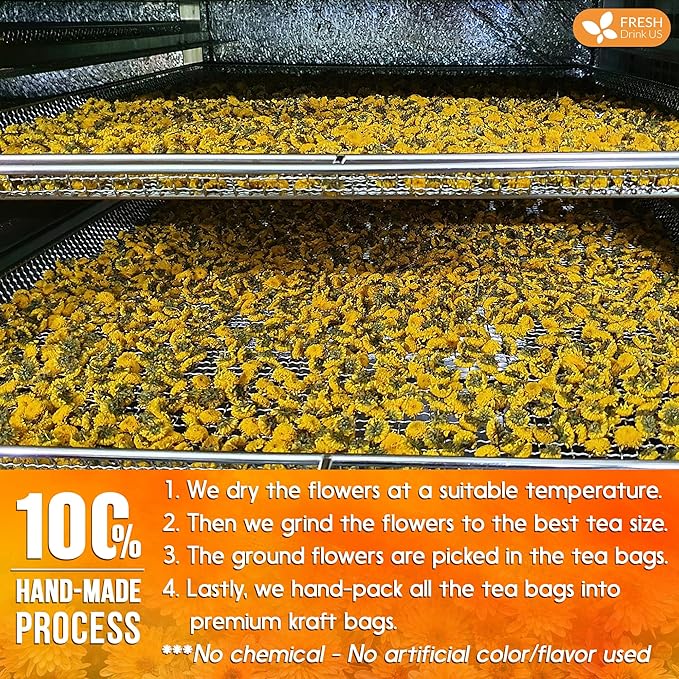 FreshDrinkUS Premium Chrysanthemum Flower Tea Bags - 120 Count, 100% Natural and Pure, Eco-Conscious. Herbal Tea, No Sugar, No Caffeine, No Gluten, Vegan