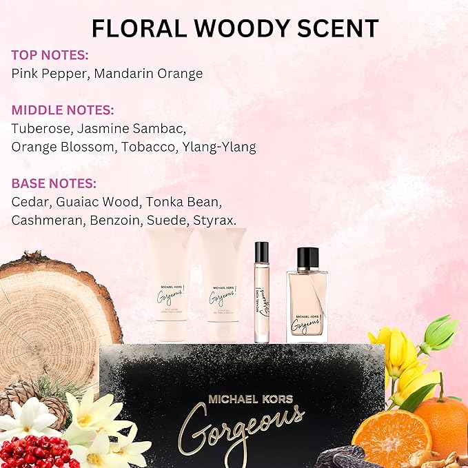 Gorgeous by Michael Kors for Women - 4 Pc Gift Set 3.4oz EDP Spray, 3.4oz Body Lotion, 3.4oz Shower Gel, 0.33 oz EDP Spray