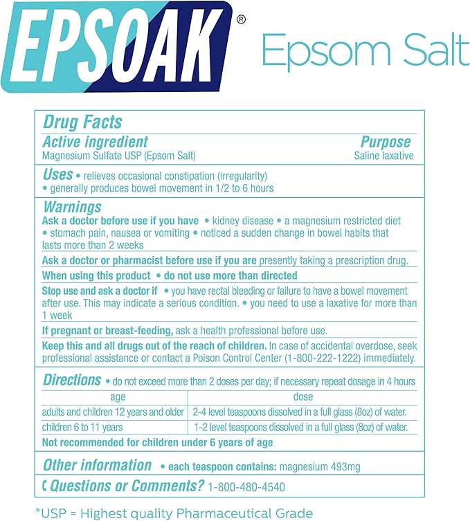 Epsoak Epsom Salt 38 lb. Magnesium Sulfate USP. (Qty. 2 x 19lb. Bags) Resealable Epsom Salt Bulk Bags Unscented, Made in The USA, Cruelty-Free Certified