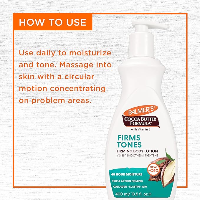 Palmer's Cocoa Butter Formula Skin Firming Body Lotion, Toning & Tightening Cream with Q10, Collagen & Elastin, Pump Bottle, 13.5 Oz. (Pack of 2)